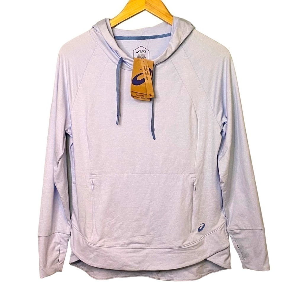 NWT Asics Light Blue Zip Pocket Light Weight Hoodie Size S